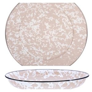 New 2 pc.Taupe Swirl‎ Serve Bowl & Plate